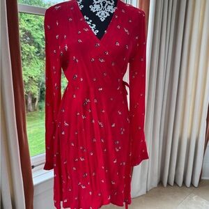 Knot Sisters Red Long Sleeve Wrap Dress